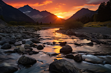 Mountain river and sunset in the Alt, a Photo by Iftikhar Alam