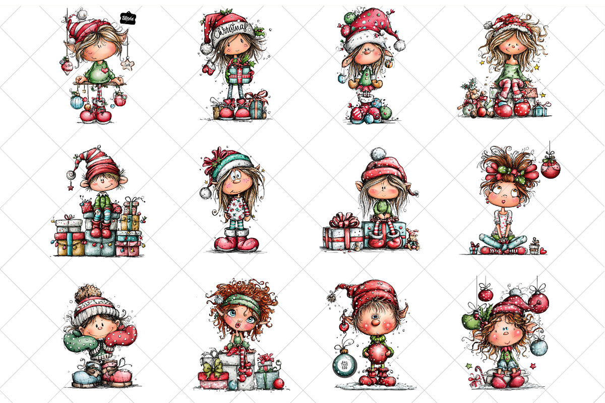 Whimsical Christmas Elf Clipart, an Illustration by SinaCreation (Photo 2 of 7)