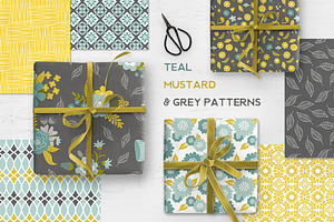 Modern Teal, Grey & Mustard Patterns