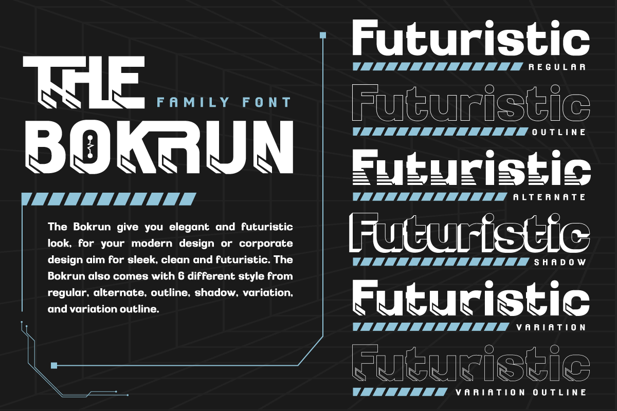 THE BOKRUN | Futuristic Font, a Sans Serif Font by twinstd (Photo 2 of 13)