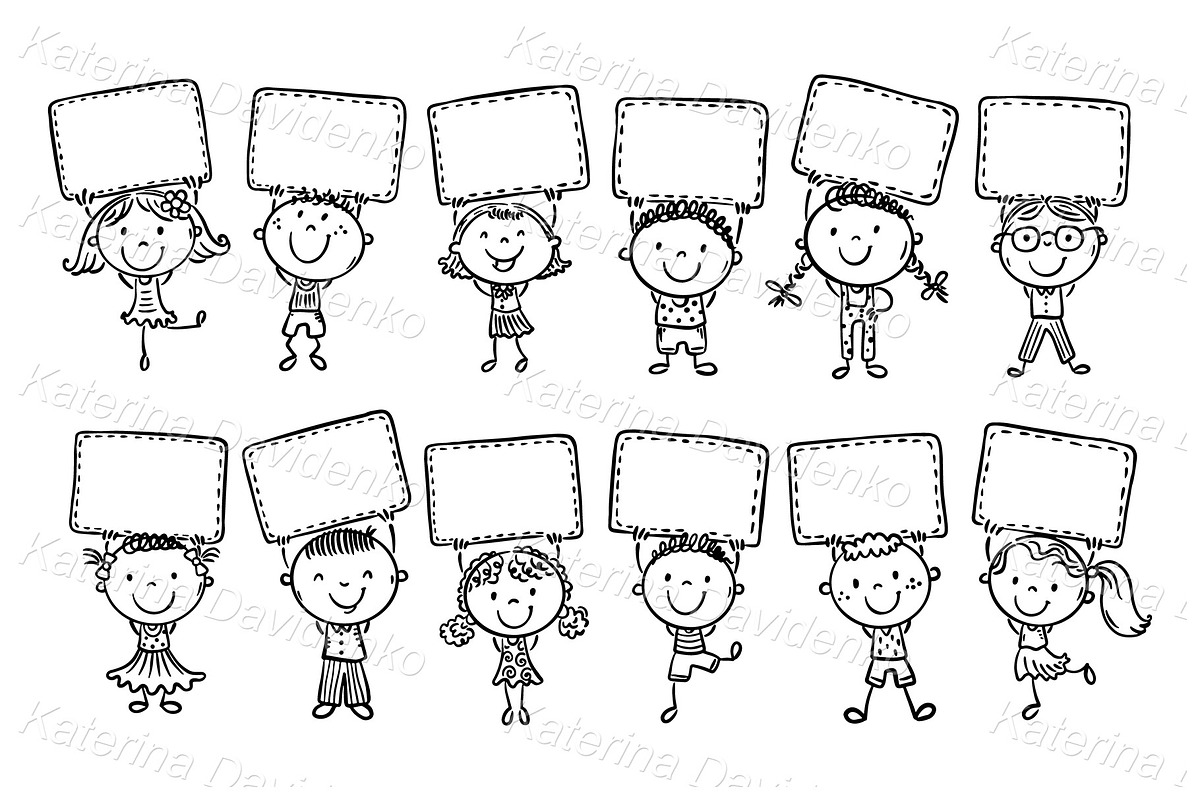 Happy childrens holding blank signs, a Person Illustration by Bubert Art (Photo 2 of 10)