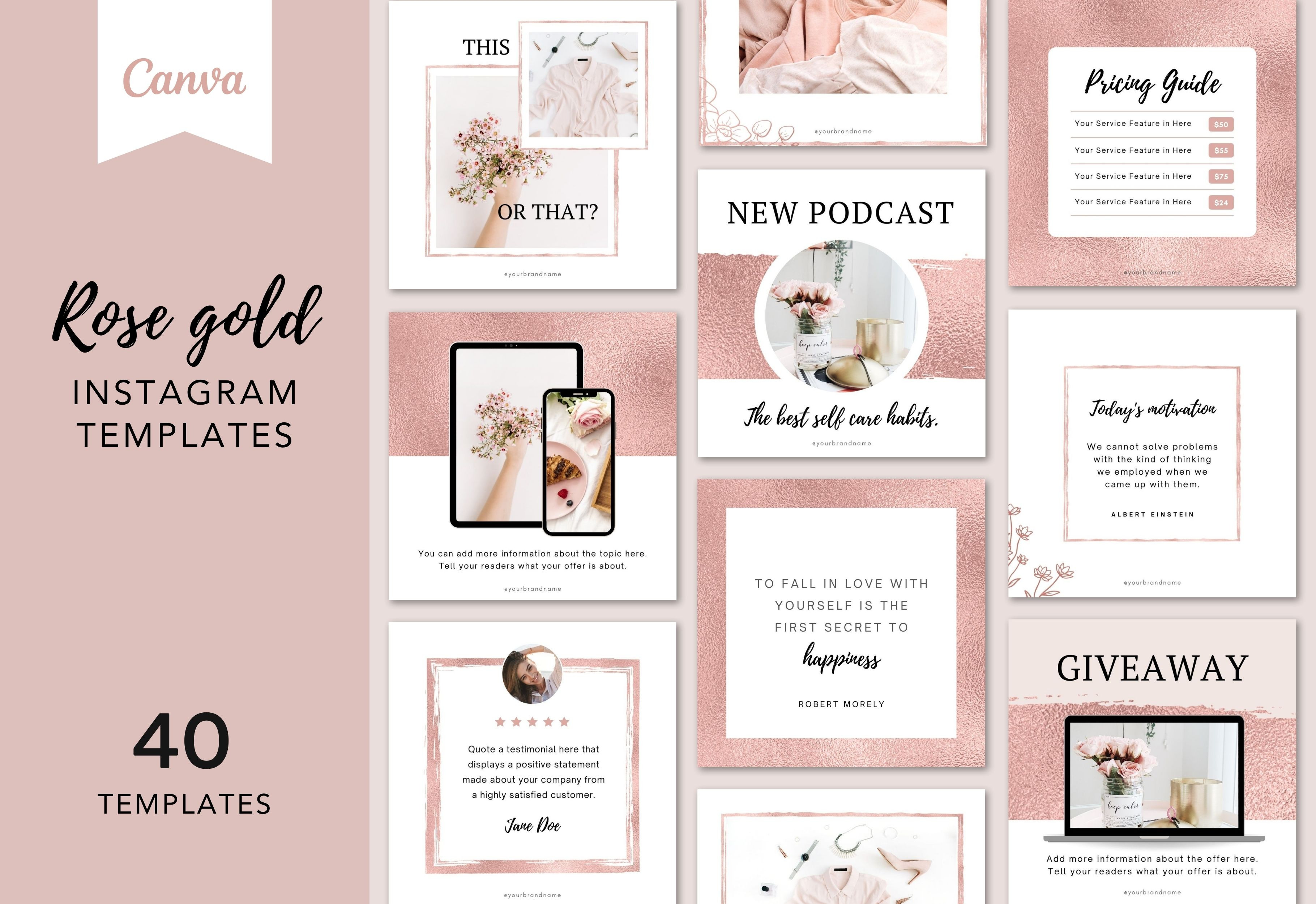 Rose Gold Instagram Templates Canva, a Social Media Template by ...