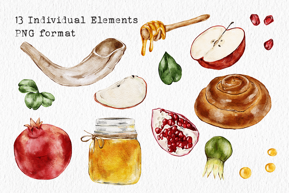 Rosh Hashanah watercolor clipart, a Food Illustration by lilisprints (Photo 2 of 3)
