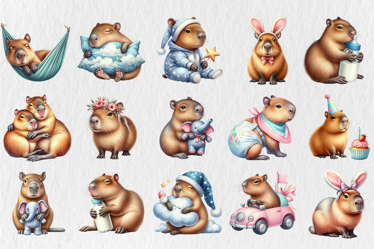 Cute Capybara Nursery Clipart, an Illustration by Rose Art (Photo 3 of 5)