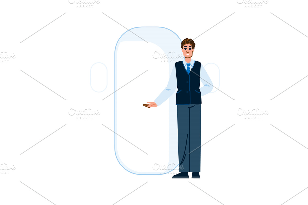 Flight attendant welcoming, a Transportation Illustration by pikepicture
