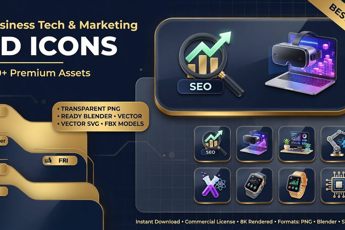 Business Tech 3D Icons Bundle, an Object 3D Model by Dreamanart (Photo 1 of 4)