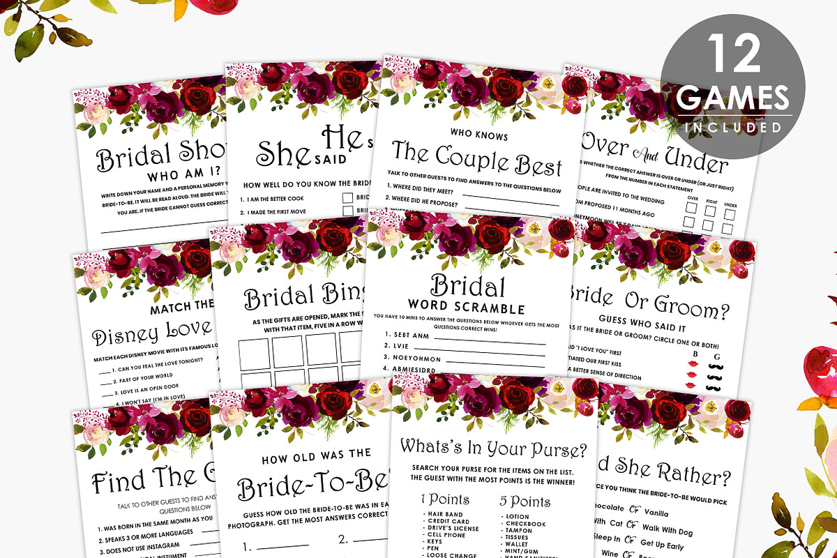 Bridal Shower Games, Set of 12, a Graphic by Wow Designs (Photo 1 of 5)