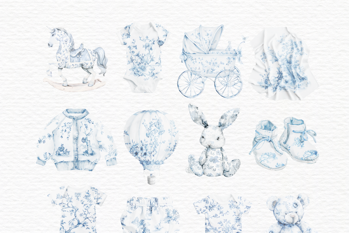 Toile de jouy baby shower clipart, a Decorative Illustration by Invite to Clipart (Photo 2 of 5)