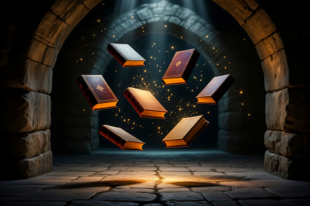 Ethereal ancient books levitating