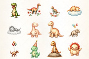 Dinosaurs Watercolor Clipart, an Illustration by CrexoraLab (Thumbnail 3 of 5)
