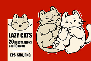 Lazy cute cats. Lineart collection, an Animal Illustration by heyXeni