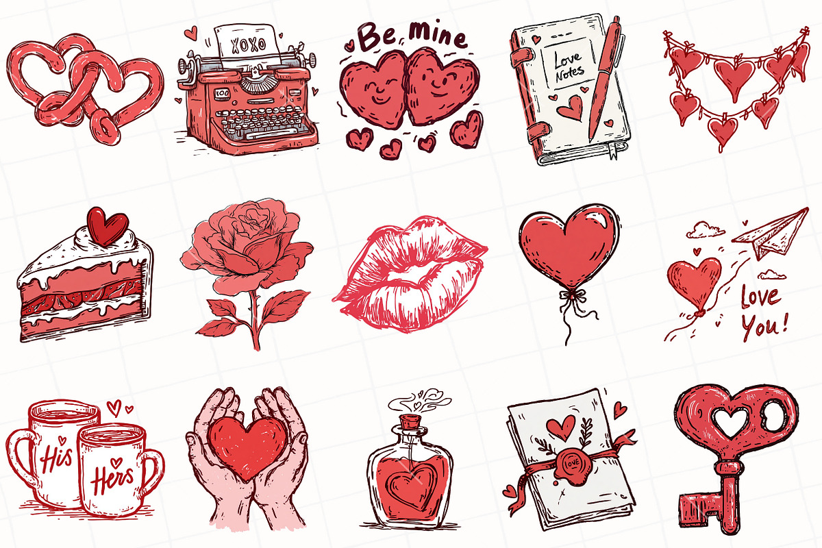 Hand Drawn Valentine Clipart, an Illustration by OK Design (Photo 3 of 6)