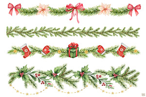 Festive Watercolor Holiday Borders.