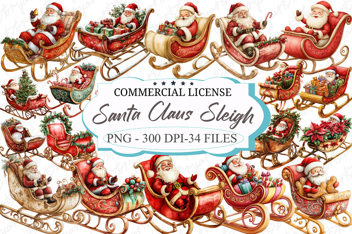 Christmas Santa Claus Sleigh Clipart, an Illustration by designcity5 (Photo 1 of 5)