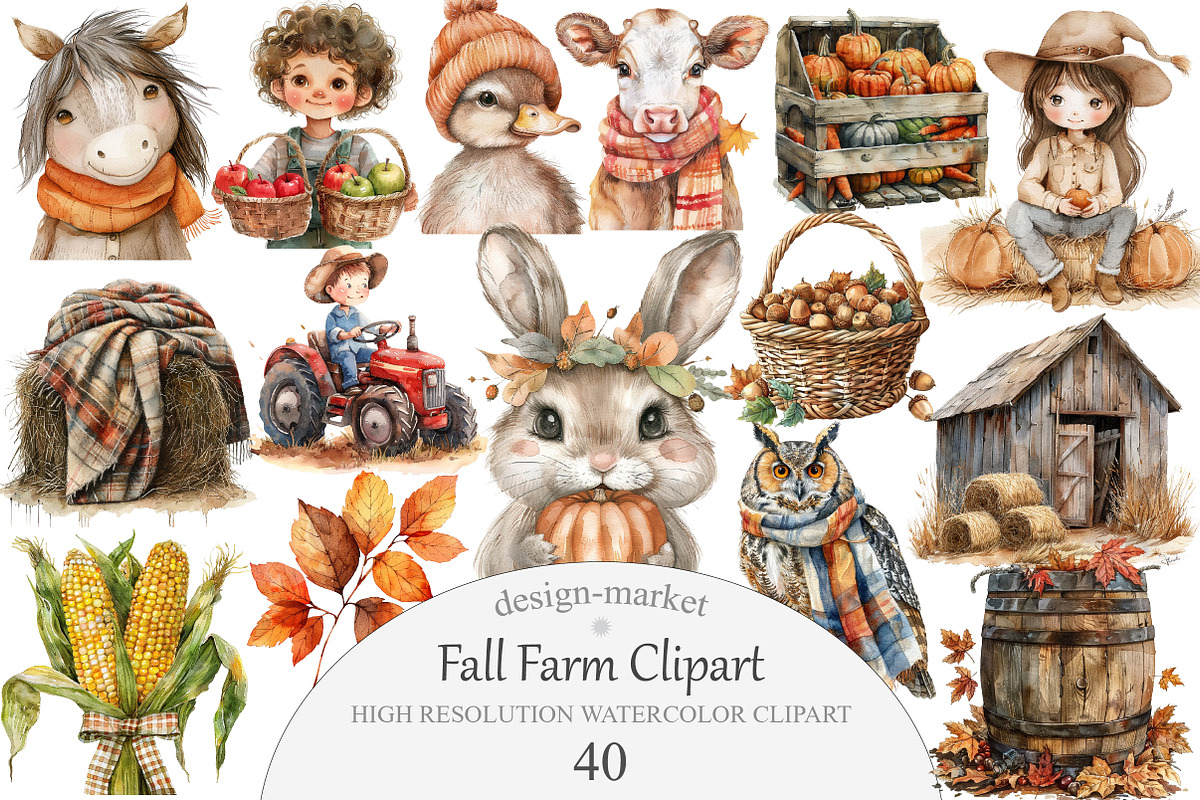 Fall Farm Clipart Bundle, an Illustration by Design Market (Photo 1 of 4)