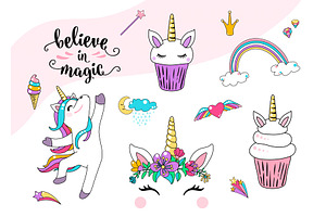 Cute Unicorn Vector With Cupcake