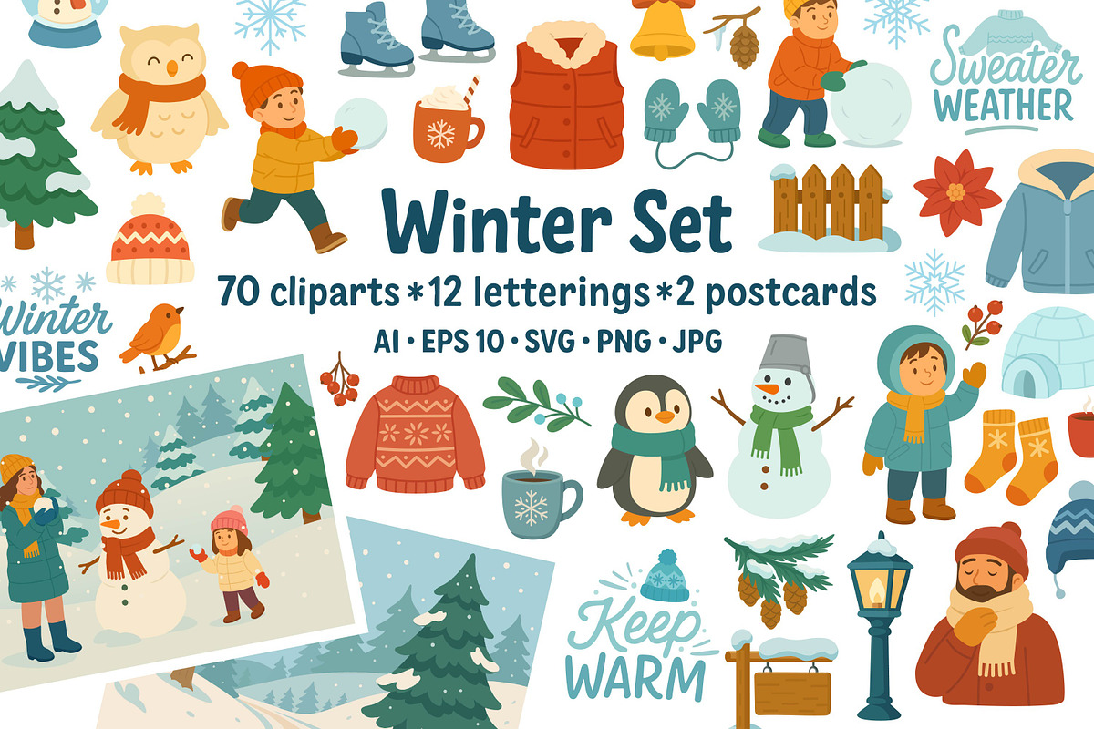Winter Set, a Seasonal Illustration by ananastya (Photo 1 of 9)