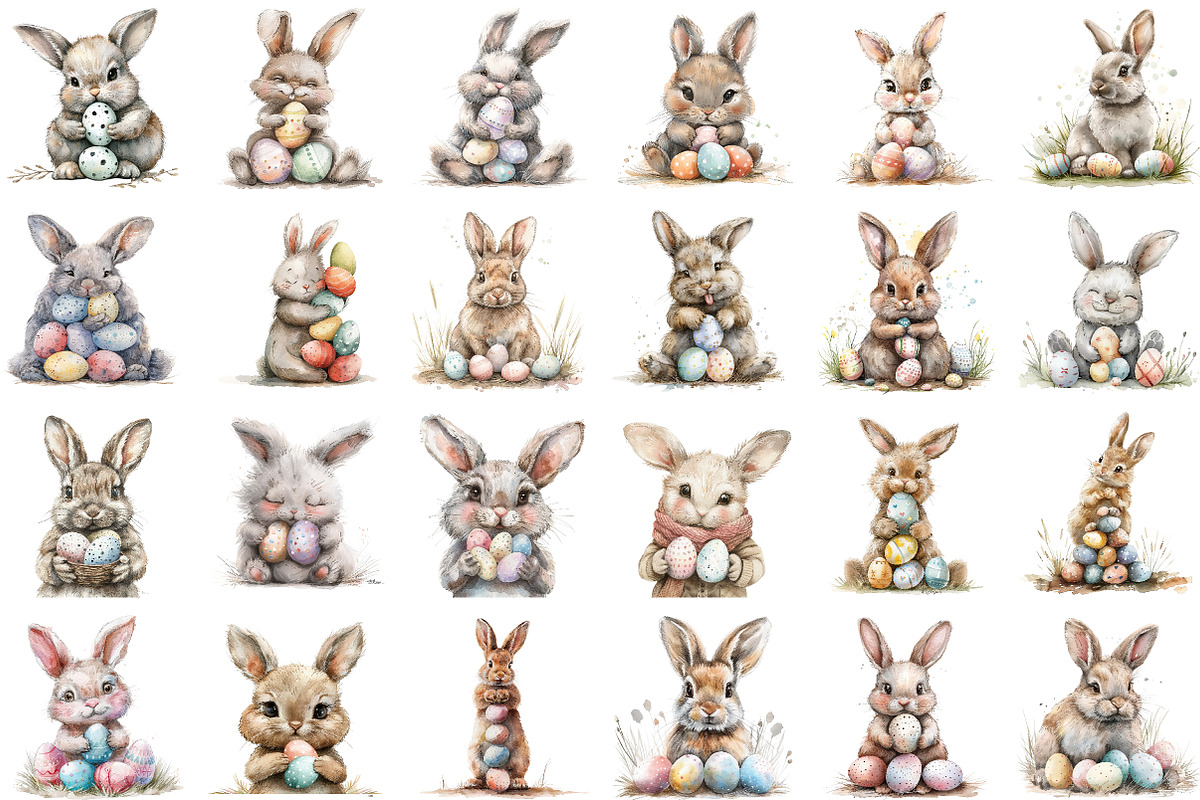 Whimsical Bunny Easter Clipart, an Illustration by Sublimation Artist (Photo 2 of 7)