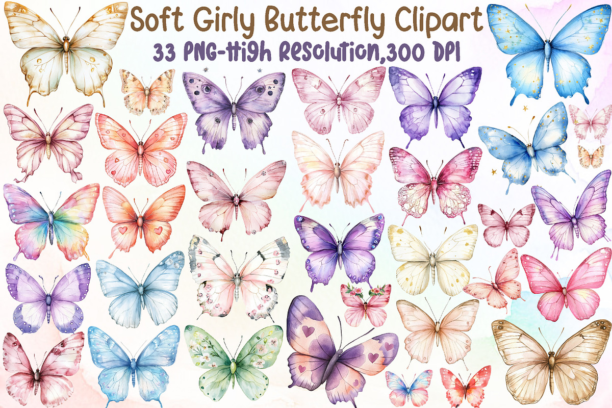 Soft Girly Butterfly Clipart, an Illustration by Sublimation Artist (Photo 1 of 6)