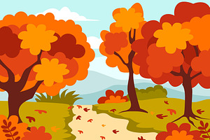 22 Autumn Landscape Blue Background