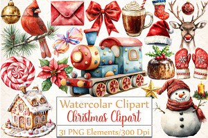 Watercolor Christmas Clipart PNG Bun, an Illustration by DreamCafeArt