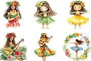Hawaiian Hula Girls Watercolor Clipa, an Illustration by CraftArtStudio (Thumbnail 2 of 6)