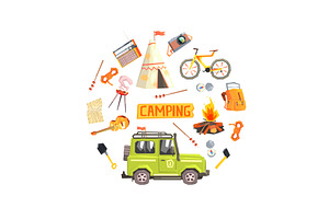 Camping Banner Template with, an Object Illustration by TopVectors