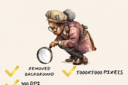 OLD LADY DETECTIVE CLIPART PACK, a Person Illustration by Daring Digies (Thumbnail 7 of 10)