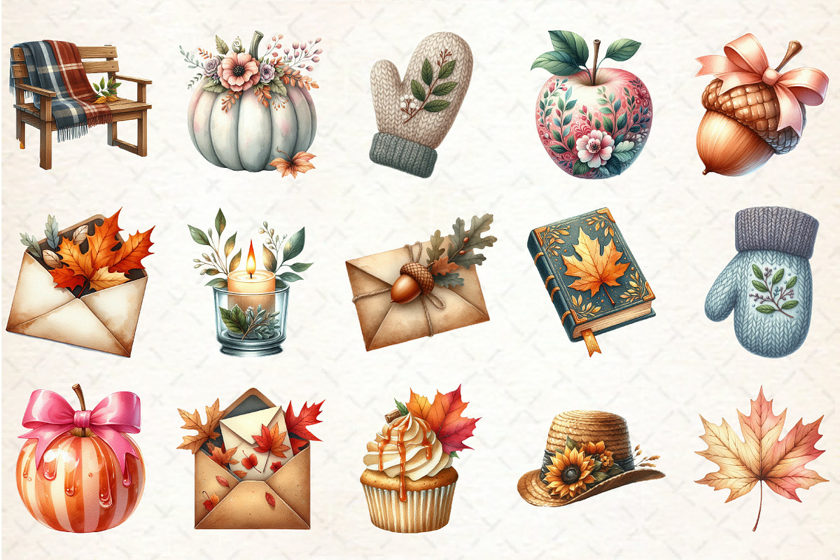 Lovely Autumn Watercolor Clipart, an Illustration by Rose Art (Photo 2 of 7)