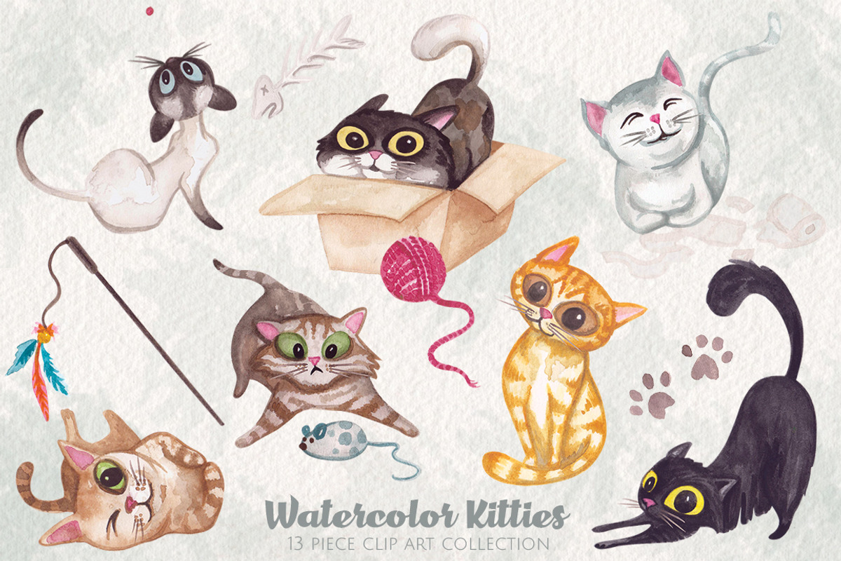 Watercolor Kitty Cats Clip Art, an Illustration by Dapper Dudell