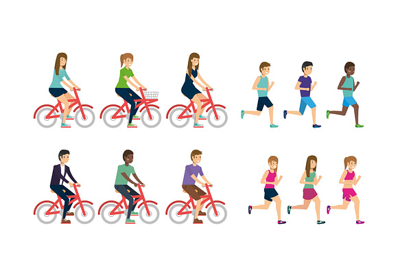 Running Cycling Characters Set