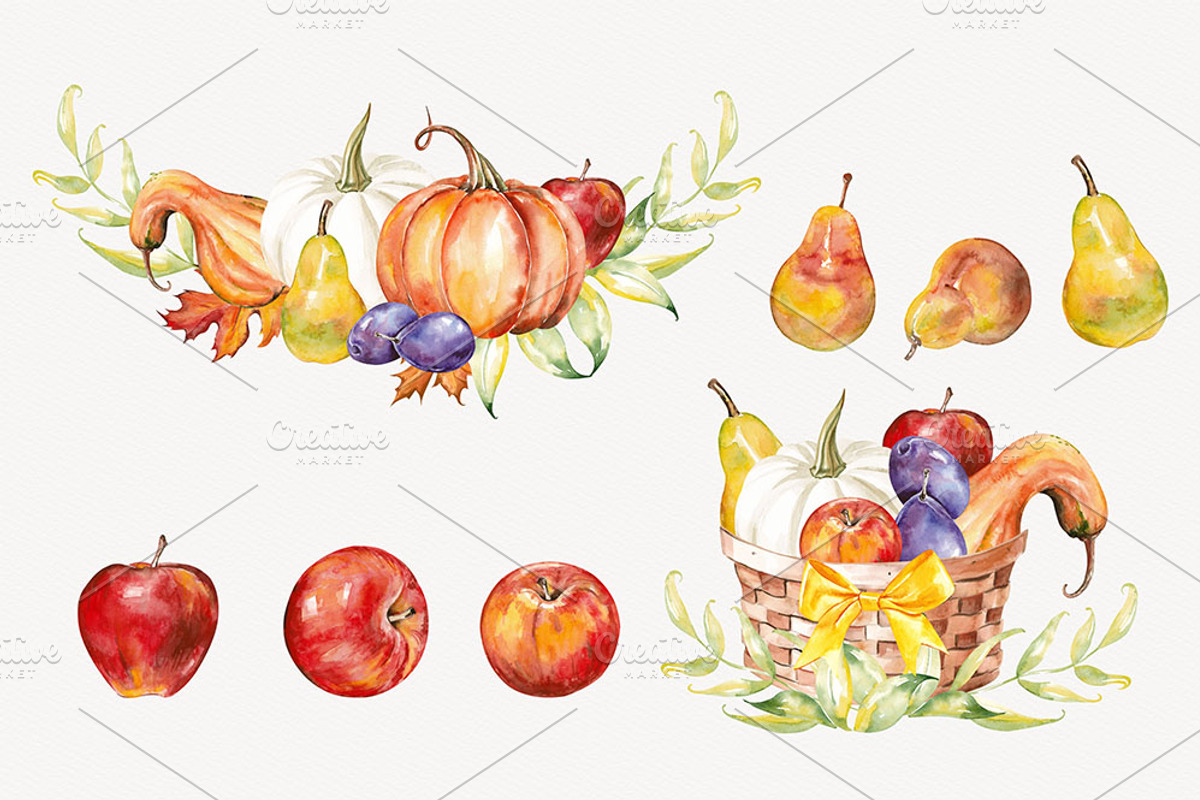 Autumn Harvest Watercolor Clipart, a Seasonal Illustration by STASIstudio (Photo 2 of 4)