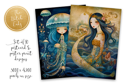 Ocean Sirens Postcard Art Prints, a Person Illustration by The Dutch Lady Designs