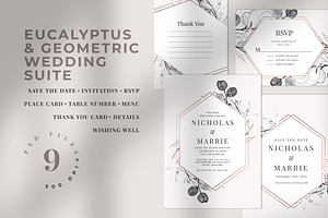 Eucalyptus & Geometric Wedding Suite, an Invitation Template by Azka Creative