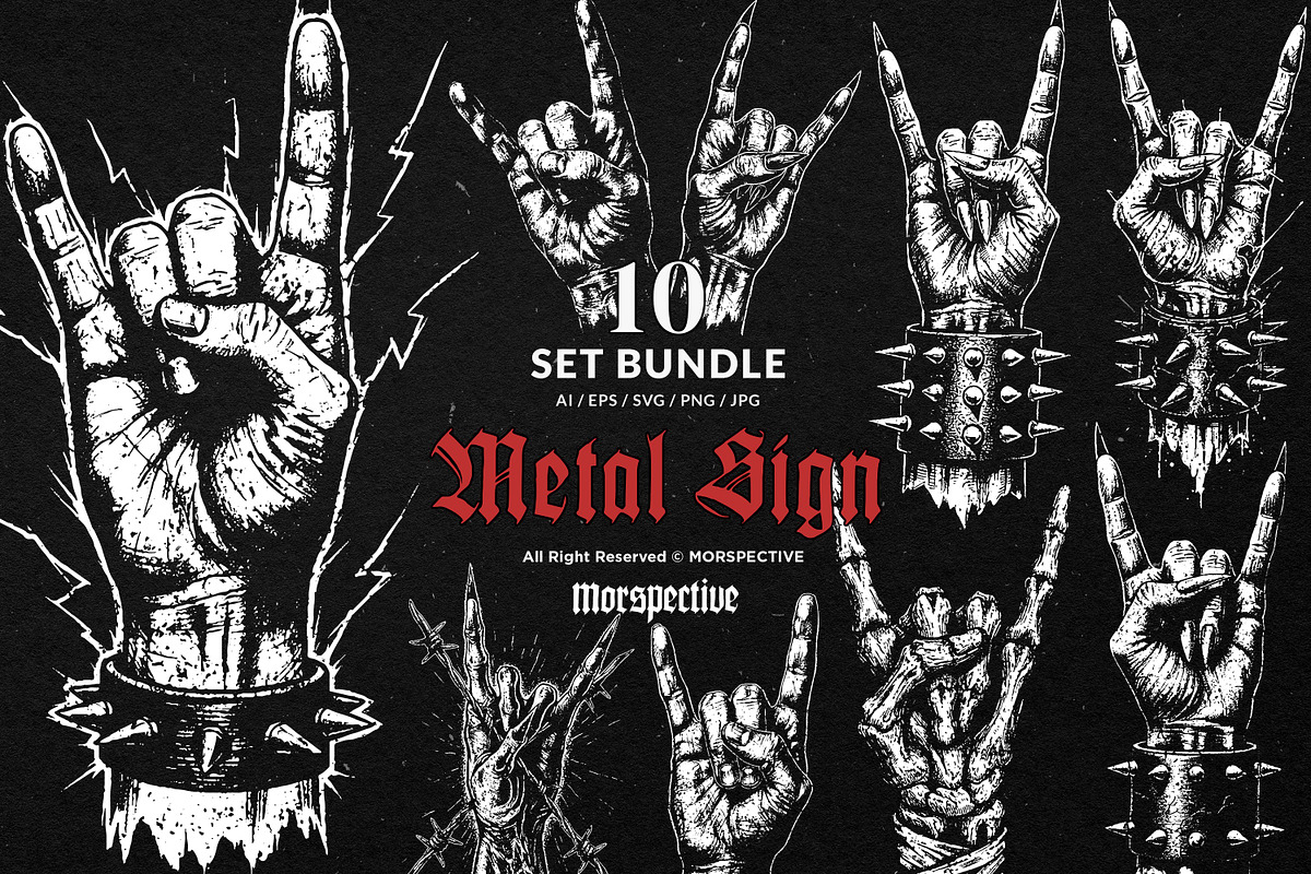 10 Bundle Dark Art Metal Hand Sign, an Illustration by Morspective (Photo 1 of 7)