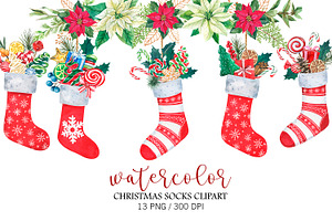 Watercolor Christmas Stockings PNG