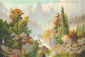 Vintage Landscape Trees Mountains