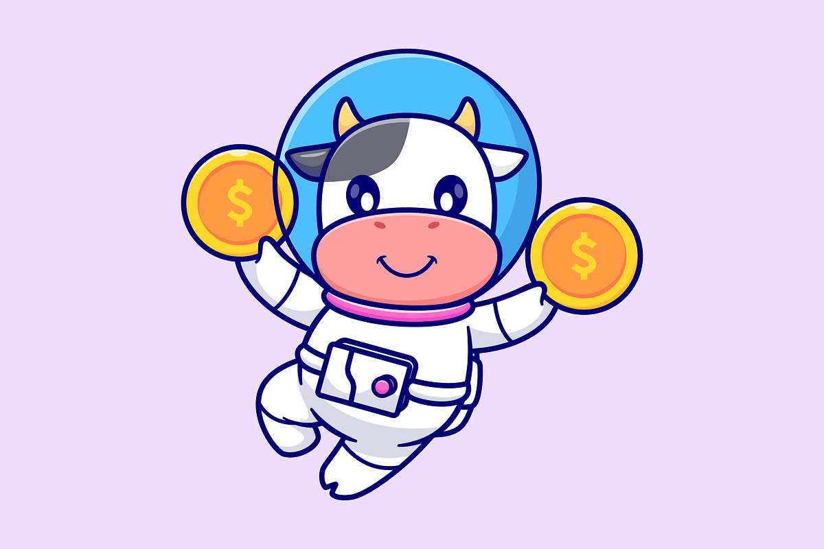 Cute Cow Astronaut Holding Gold Coin, an Animal Illustration by Catalyst Labs