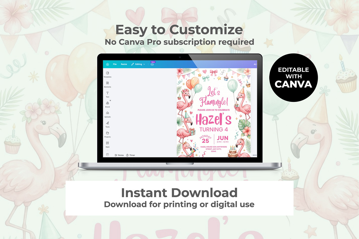 Flamingo Birthday Invitation, an Invitation Template by M9 Design (Photo 3 of 4)