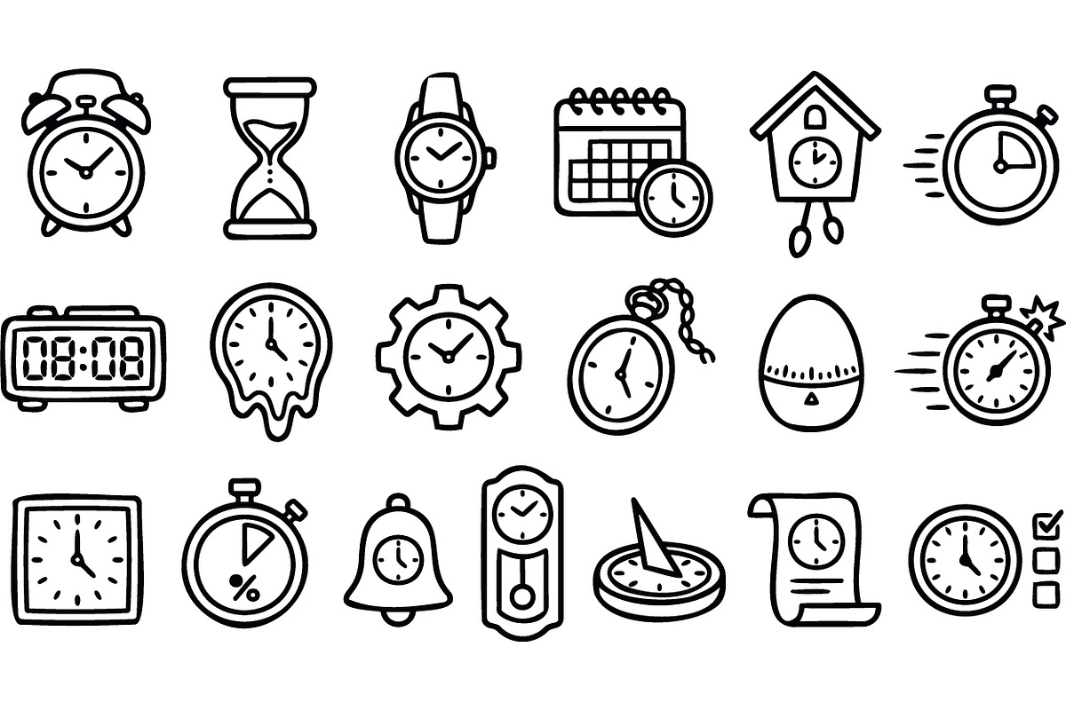 Hand Drawn Time Icon Set, an Illustration by designvectx (Photo 1 of 3)