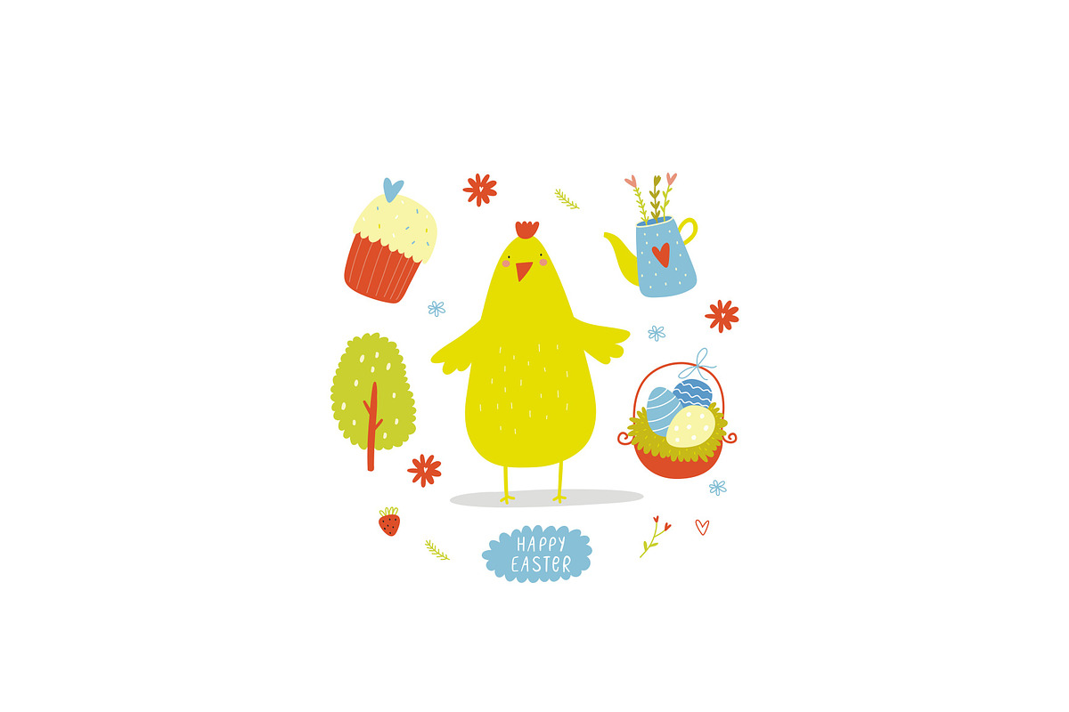 Happy Easter vector set with bunny, a Decorative Illustration by Barkova Nadya (Photo 4 of 6)