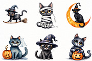 Cute Spooky Halloween Cats Clipart, a Seasonal Illustration by Designworld (Thumbnail 2 of 8)