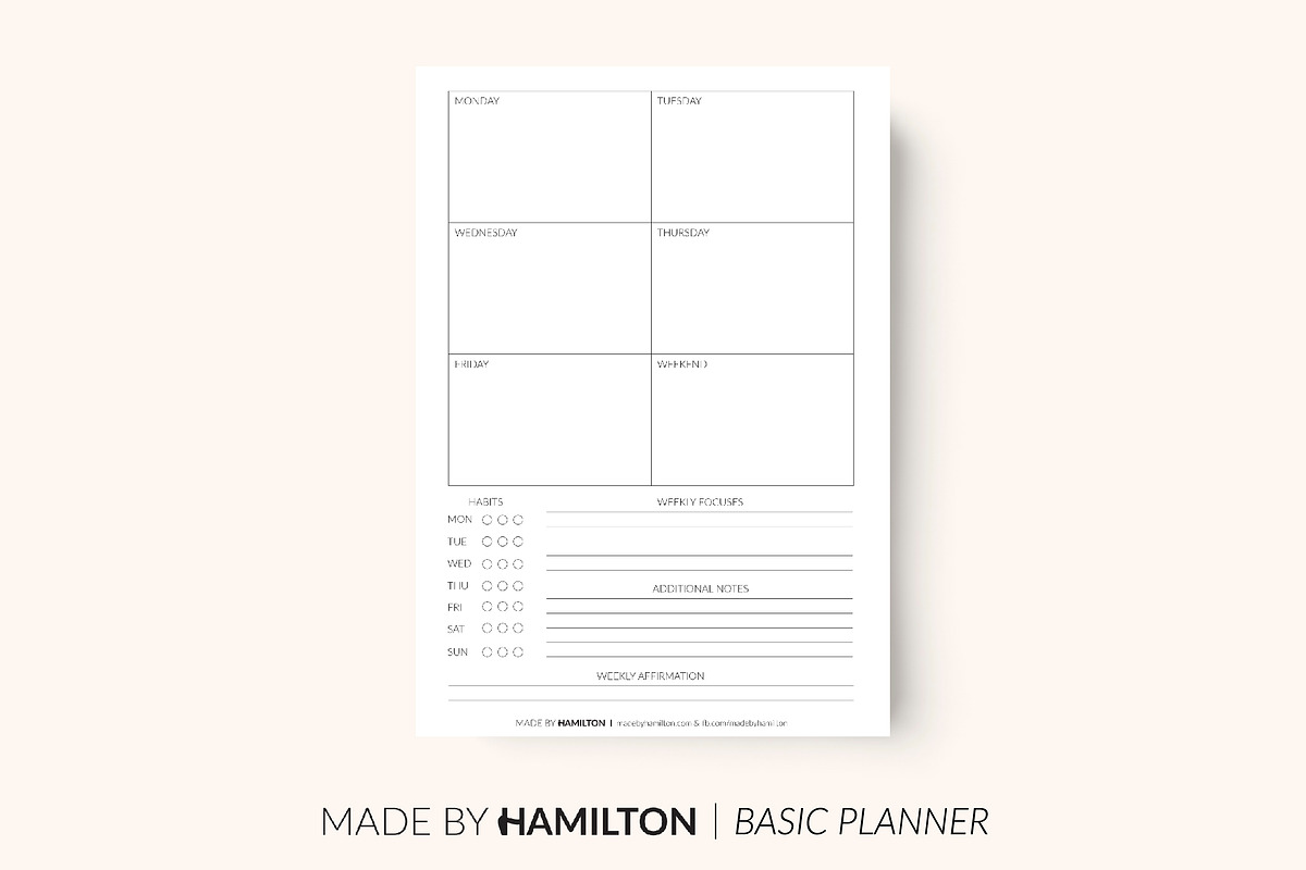 Weekly Basic Printable Planner, a Stationery Template by Made By Hamilton (Photo 1 of 2)
