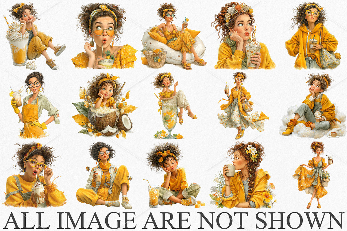 Summer Quirky Coffee Girl Clipart, an Illustration by Canvas Craft (Photo 3 of 7)
