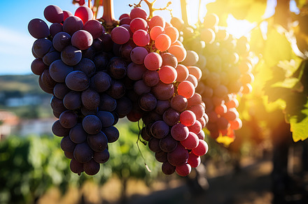 Ripe Vineyard Grapes Bathed in Sunli, a Food & Drink Photo by Perpis