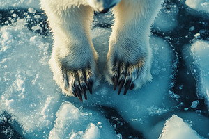 Polar bear stands on melting ice in a vulnerable habitat during, an Animal Photo by AlyaAnd