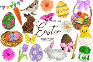 Watercolor Easter Clipart, Spring