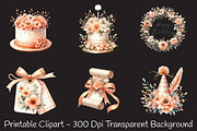 Peach Floral Birthday Watercolor PNG, an Illustration by RobertsArt (Thumbnail 3 of 7)