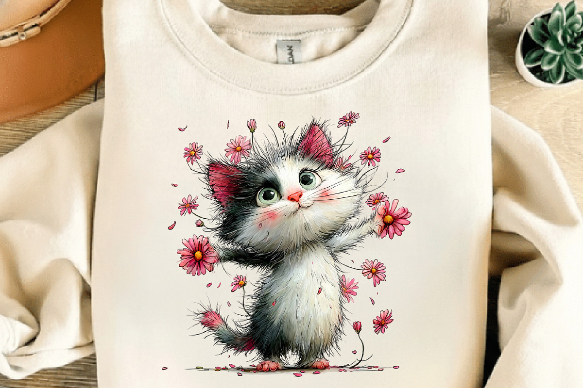 Whimsical Daisy Flowers Cat Clipart, an Illustration by Dream Creation (Photo 7 of 8)