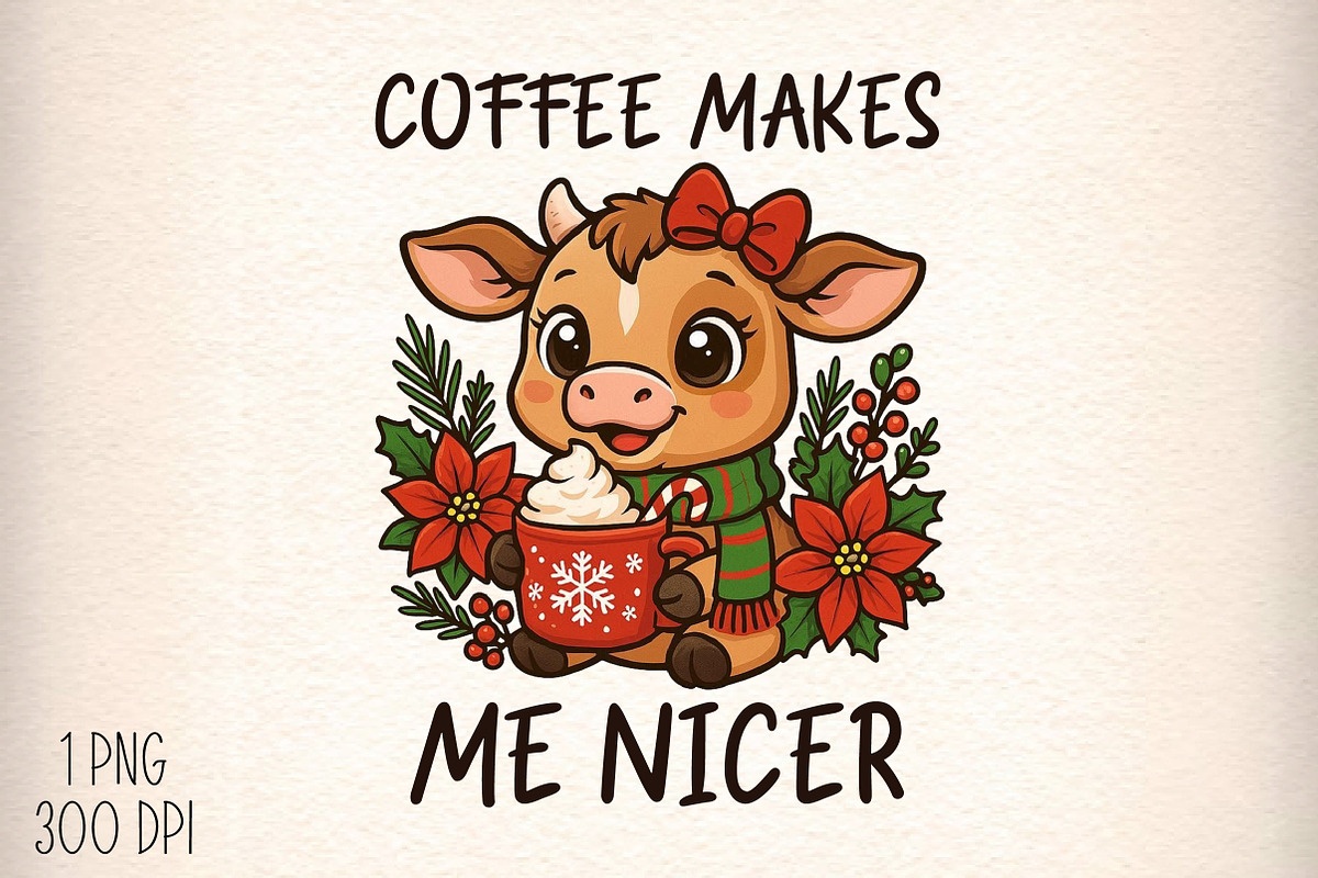 Christmas Cow Coffee Makes Me Nicer, an Illustration by Daily.Designs (Photo 1 of 5)